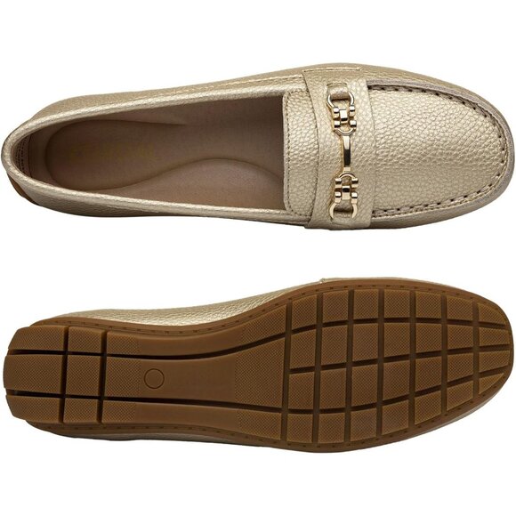 Kordal Women's Gold Leather Gold Accent Buckle Slip-Ons Walking Flats Loafers - Picture 8 of 9